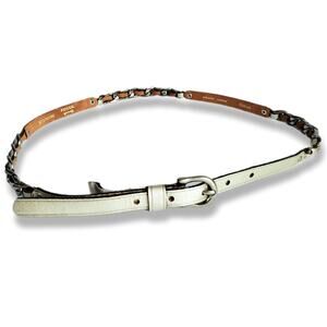 Y2K VTG Women Fossil Metallic Leather Chain Link Belt M Slim Casual Elegant